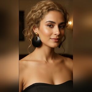 Vintage Trifari Black & Gold Tone Clip On Earrings.
